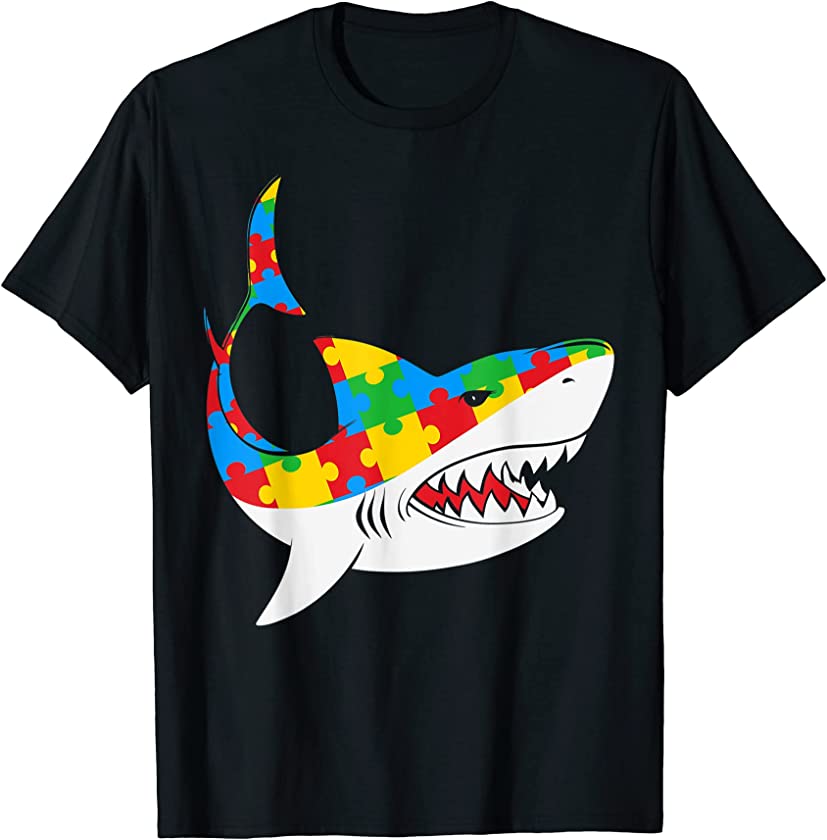 Autism Awareness Funny Shark Color Puzzle Kindness Autistic T-Shirt