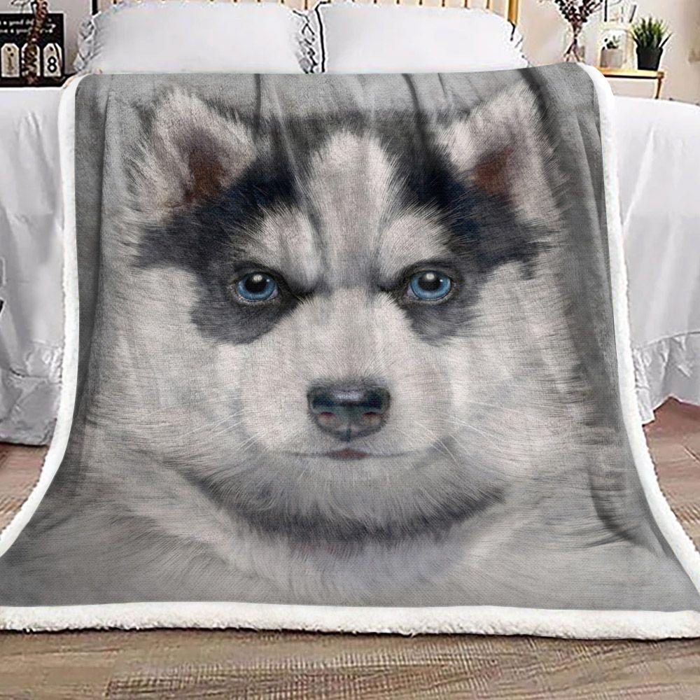 Siberian Husky Puppy Hn1411094F Sherpa Fleece Blanket