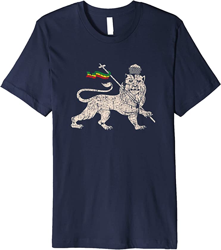 Vintage Rastafari Lion Of Judah Rasta Ethiopia Flag Gift Premium T-Shirt