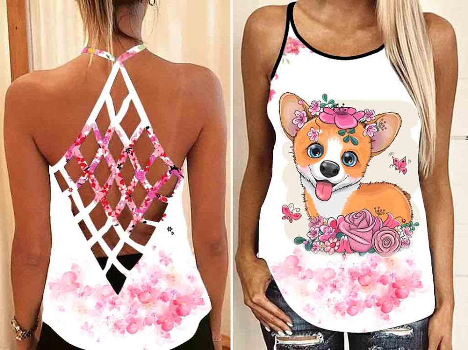 The Girl Who Loves Puppy Tank Top Shirt Women – Beautiful Roses Criss Cross Open Back Camisole Tank