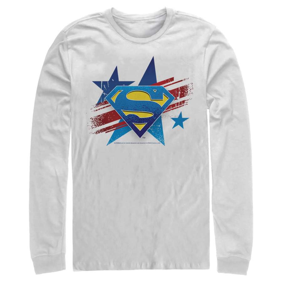 Superman Men’s Logo Patriotic  Long Sleeve Shirt