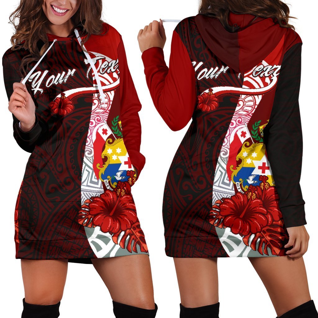 Tonga Polynesian Custom Personalised Hoodie Dress – Coat Of Arm With Hibiscus – BN12