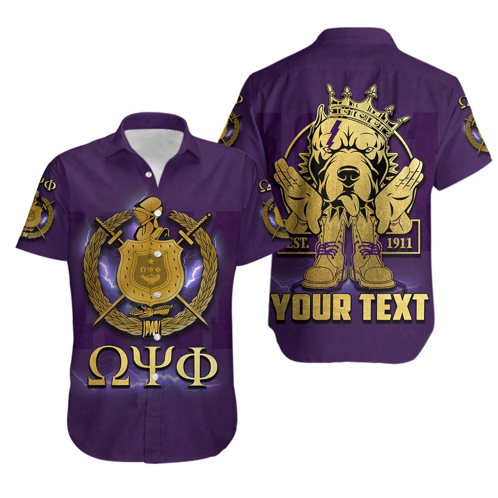 (Custom Personalised) Greek Life  Hawaiian Shirt Omega Psi Phi Bulldog Crown Psi Hand Sign Army Boots Lt6