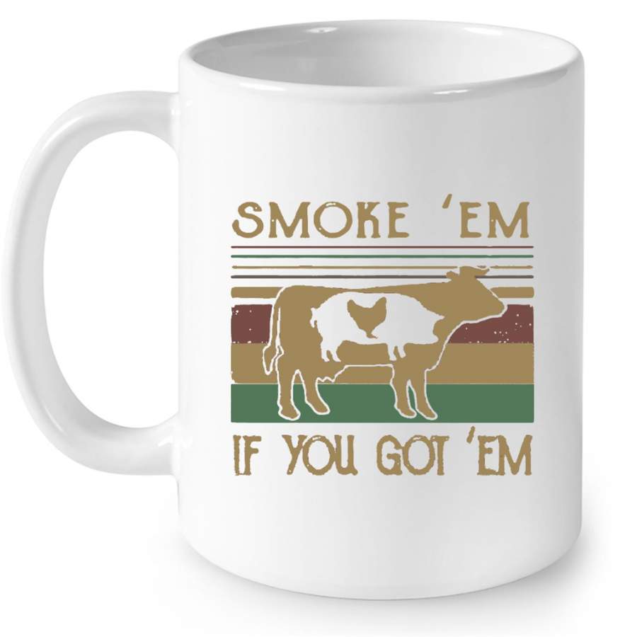 Smoke Them If You Got Them Cow Pig Chicken Classic Vintage Retro Design – Full-Wrap Coffee White Mug