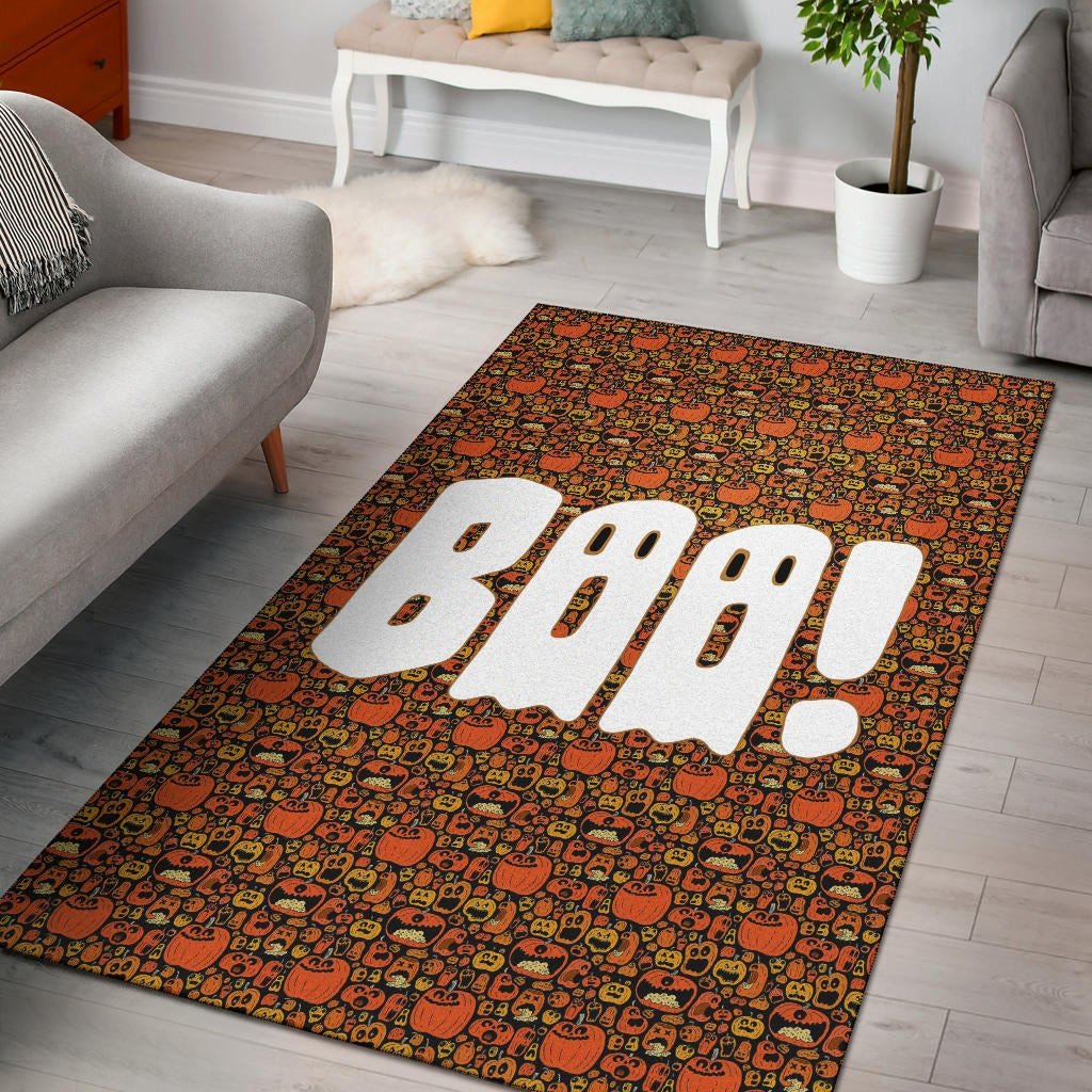 Boo!! Halloween Pumpkin Doodle Patterns Area Rug Home Decor