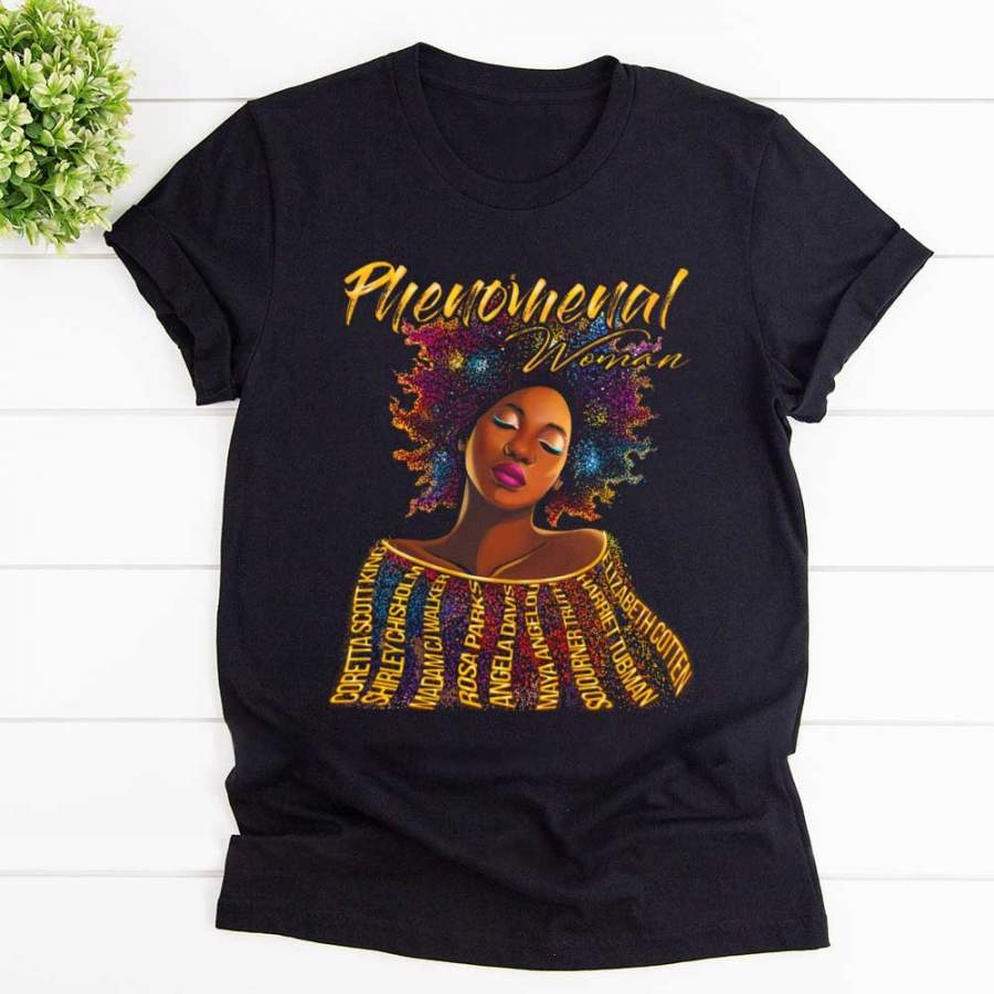 Phenomenal woman was born harriet tubman rosaparks charming afro black girl black cotton t shirt for men and women S-6XL