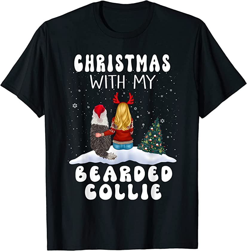 Christmas With My Bearded Collie Dog Puppy Funny Xmas T-Shirt