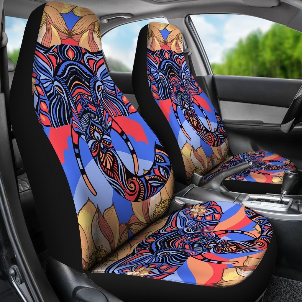 Blue Elephant Indian Mandala Car Seat Covers Set 2 Pc, Car Accessories Car Mats Covers