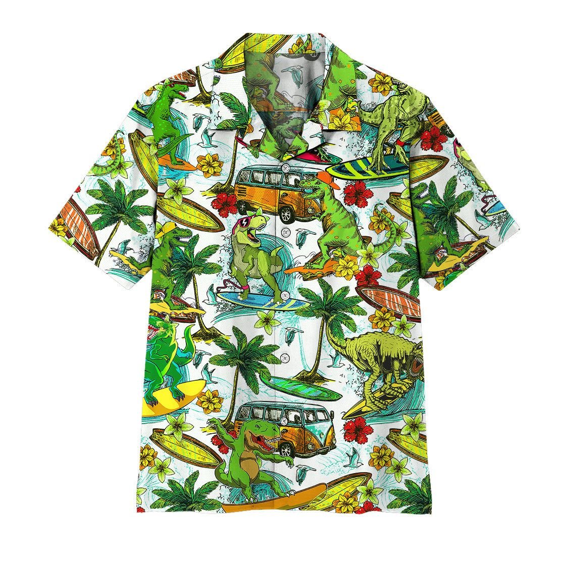 Alohazing Dinosaur Surfing Hawaiian Shirt Ha6836