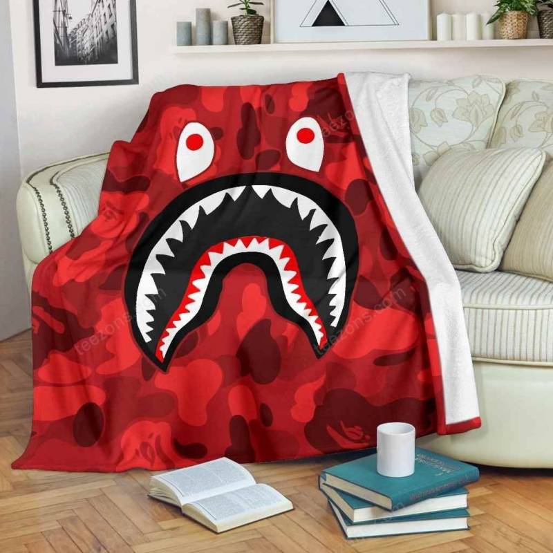 Bape Shark Camo Red Premiums Fleece Blanket