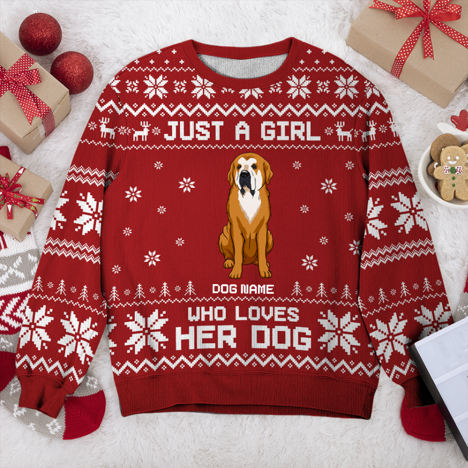 Spanish Mastiff Just A Girl Personalized Sweater, Dog Ugly Christmas Sweater