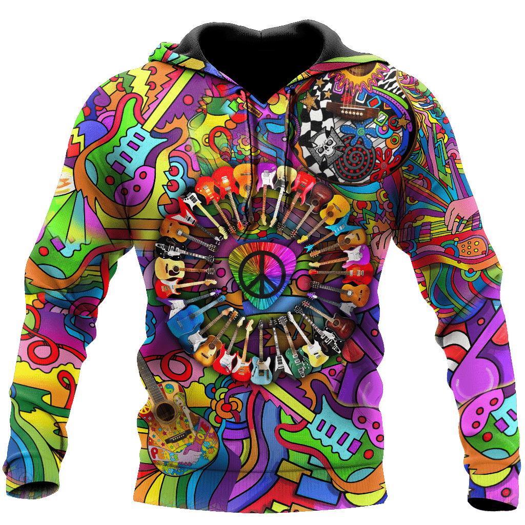 Amazing Guitar Hippie Color Hawaii Shirt ML