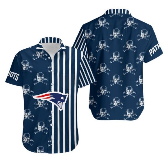 Gift For Husband Gift For Dad New England Patriots Stripes And Skull Hawaiian Shirt Mh12