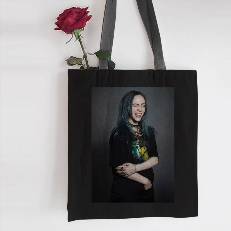 Billie Eilish Smile Black Tote Bag | Jennyfie