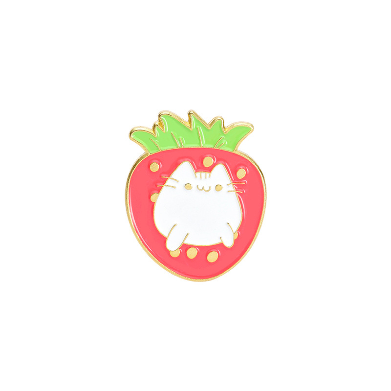 Strawberry Cat Custom Enamel Pin Sweet Cake Bunny Badges Rabbit Kitty Brooches Animal Lapel Badges Children Kids Gifts Wholesale alx