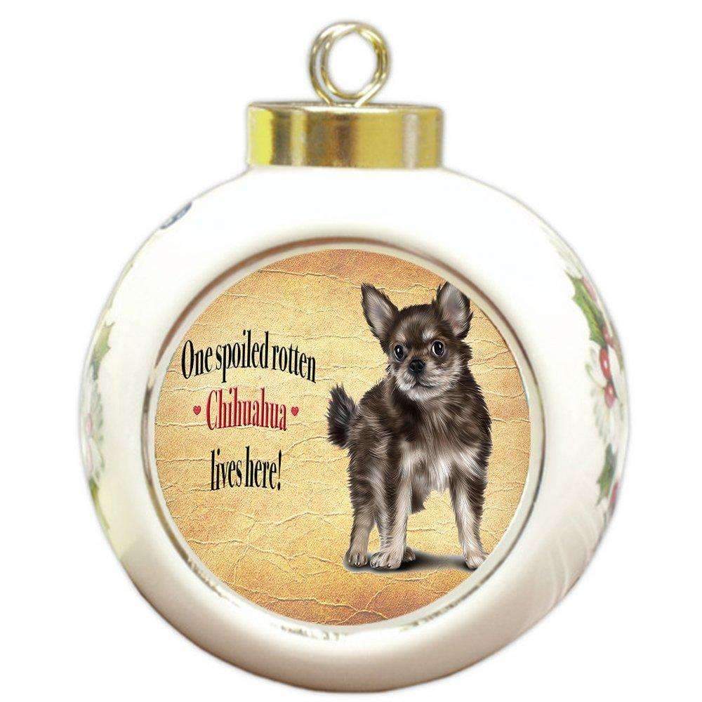 Chihuahua Puppy Spoiled Rotten Dog Round Ceramic Christmas Ornament