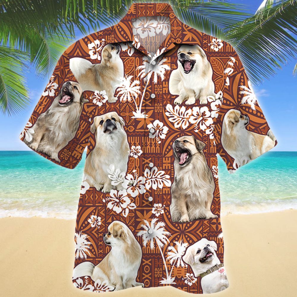 Tibetan Spaniel Dog Red Tribal Pattern Hawaiian Shirt Ha6387