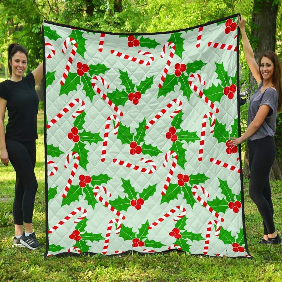 Christmas Candy Cane Pattern Print Quilt