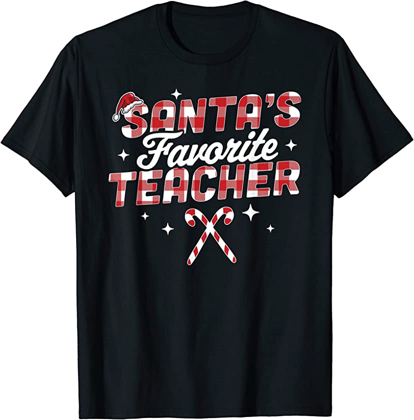 Santa’s Favorite Teacher Christmas Santa Hat Candy Cane Xmas T-Shirt