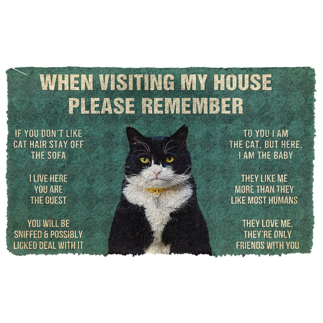 Gearhumans 3D Please Remember Tuxedo Cat House Rules Doormat