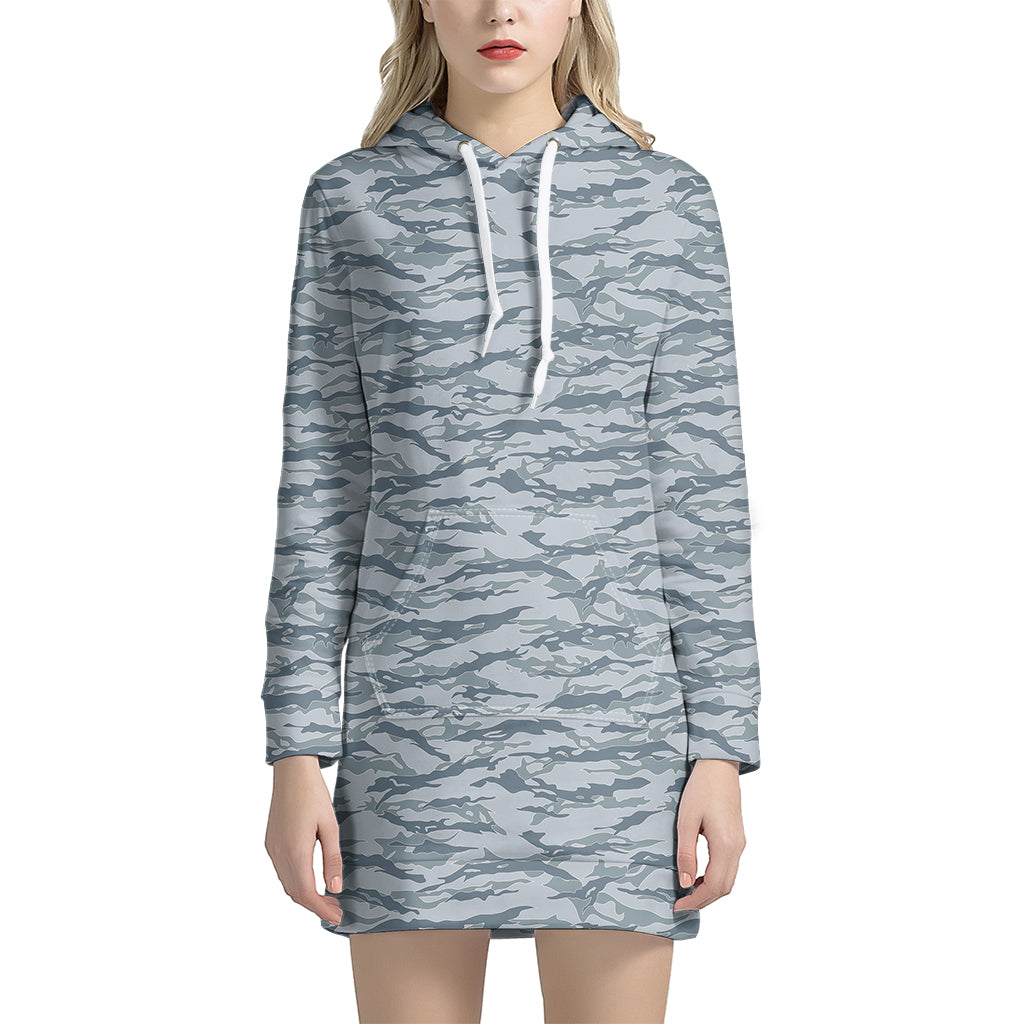 Winter Tiger Stripe Camo Pattern Print Women’S Pullover Hoodie Dress