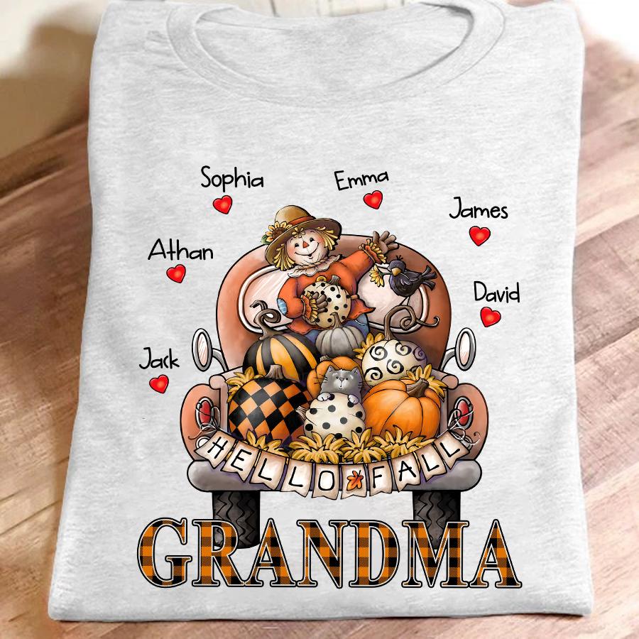 Personalized Grandma Fall Shirt, Family Farmer Life, Truck Pumpkins Plaid Shirt Gift