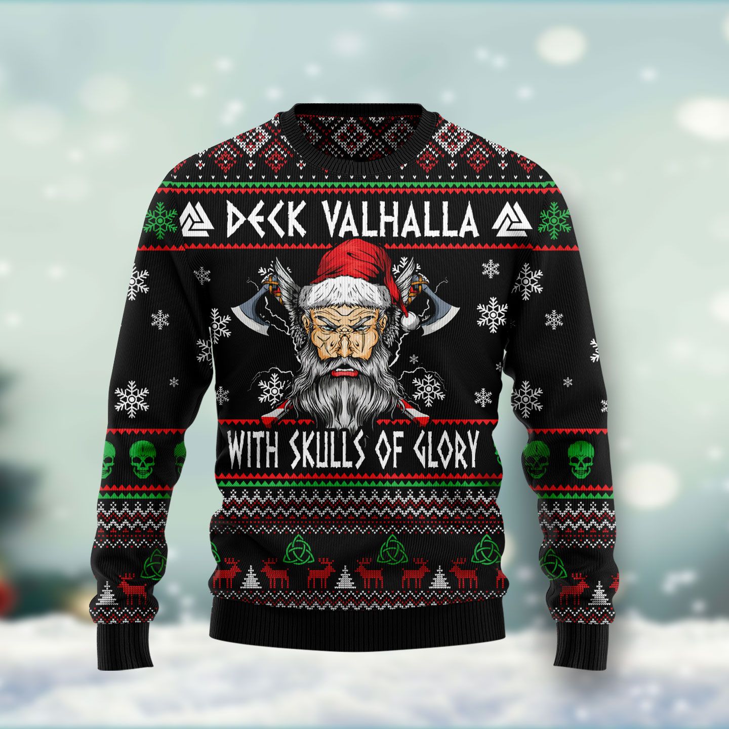 Viking Deck Valhalla With Skulls Of Glory HT102717 Ugly Christmas Sweater