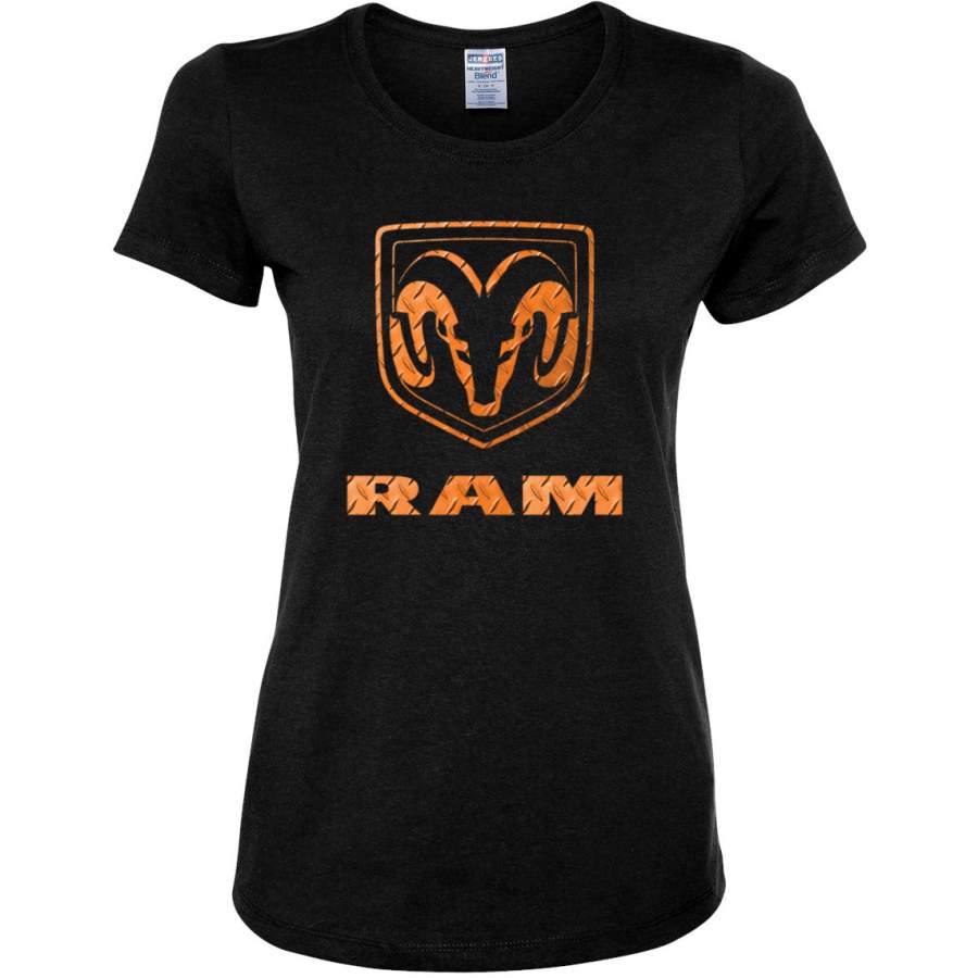 Dodge RAM Tough Orange and Black Classic Vintage Logo Cars and Trucks Womens Graphic T-Shirt