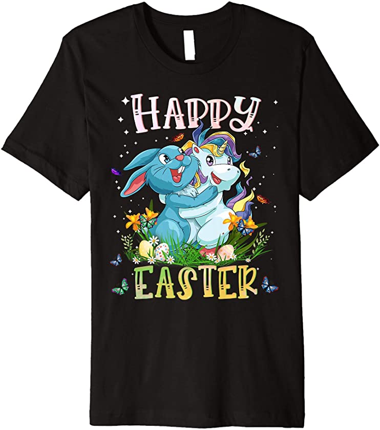 Cute Unicorn Hugs Bunny Happy Easter Day Girls Colorful Egg Premium T-Shirt