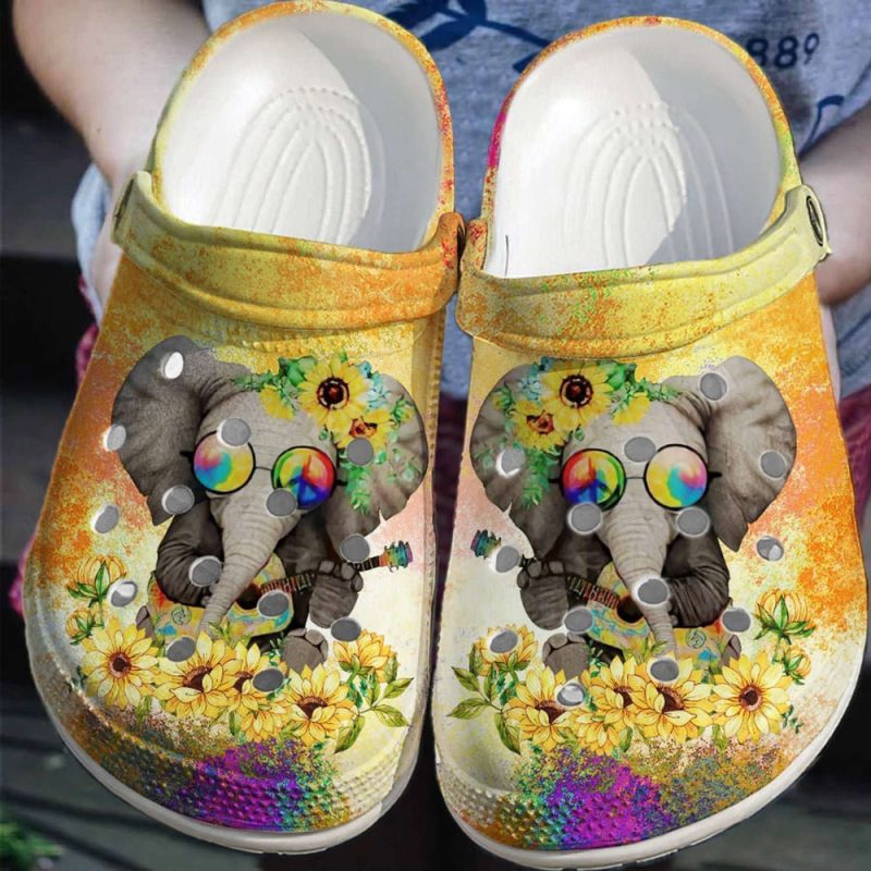 Elephant With Sunflower Hippie Rubber clog Shoes Comfy Footwear