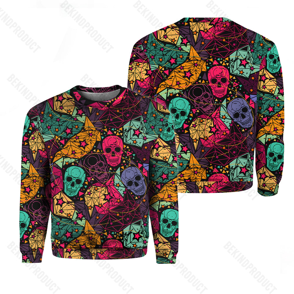 Skull Floral Geometric Style Pattern Crewneck Sweatshirt All Over Print Sweatshirt For Women Sweatshirt For Men Swn1080