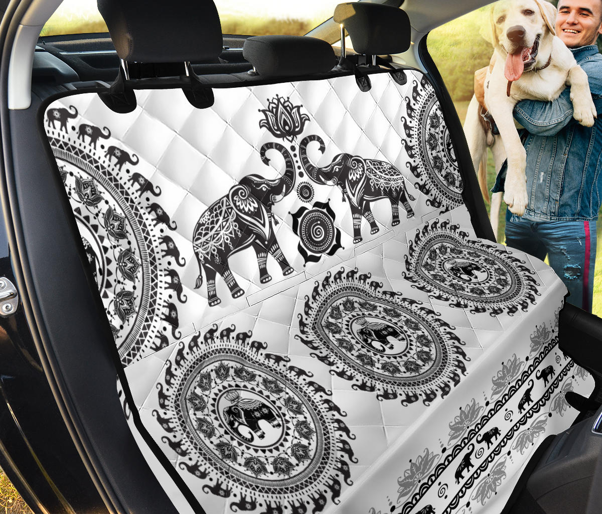 White Elephant Mandala Pet Seat Cover