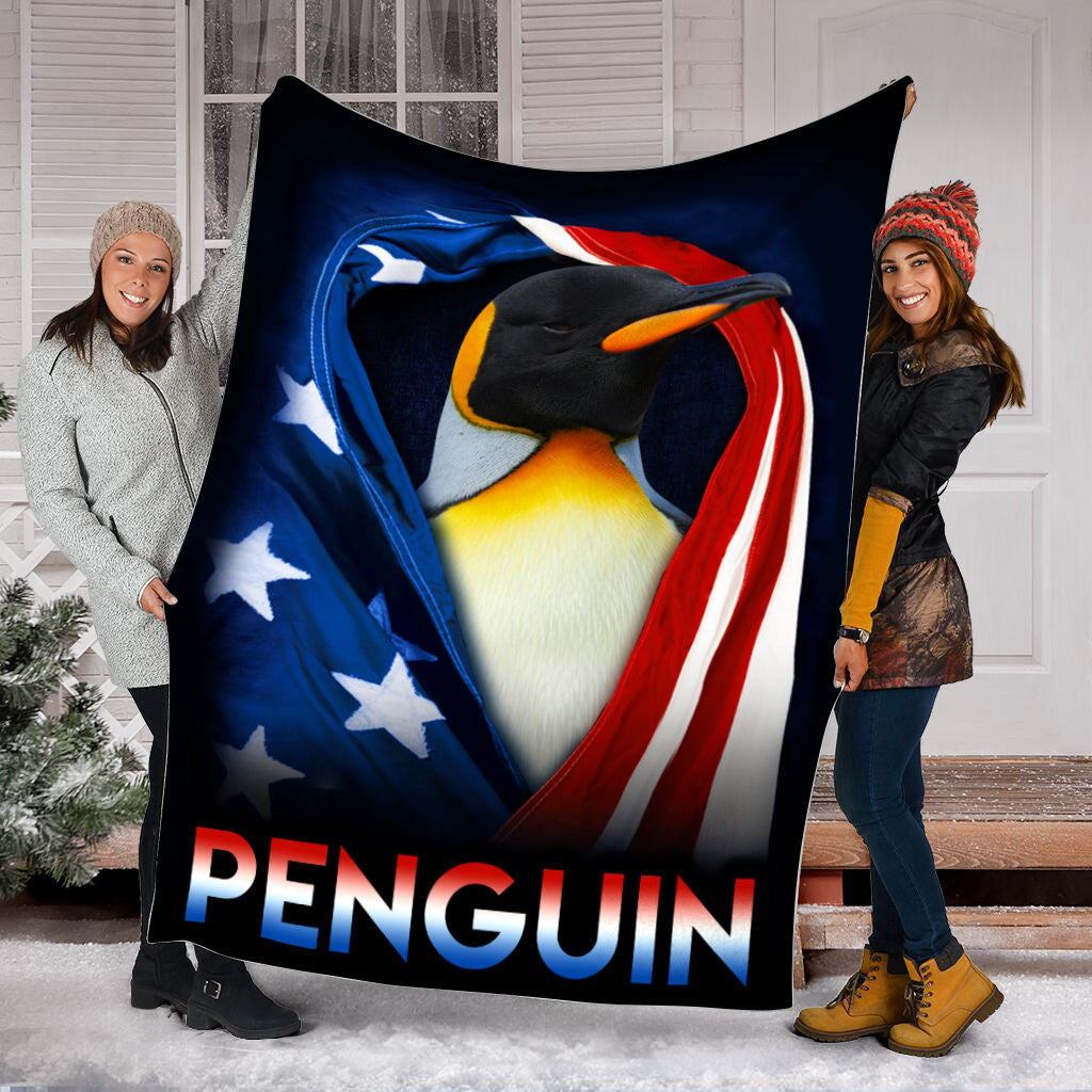 Penguin Flag Usa Fleece Throw Blanket – Blankets For The Bed – Soft Lightweight Blanket