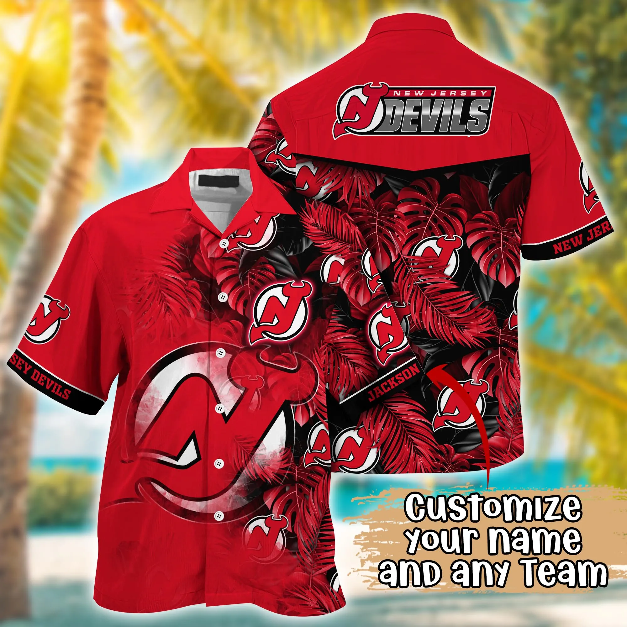 New Jersey Devils Nhl Summer Hawaii Shirt And Tshirt Custom Aloha Shirt