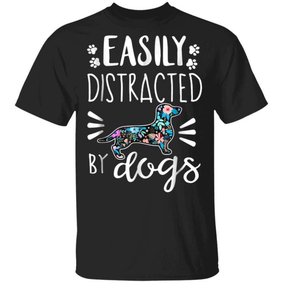 Easily Distracted By Dachshund Dog Vintage TShirt Puppy Pet