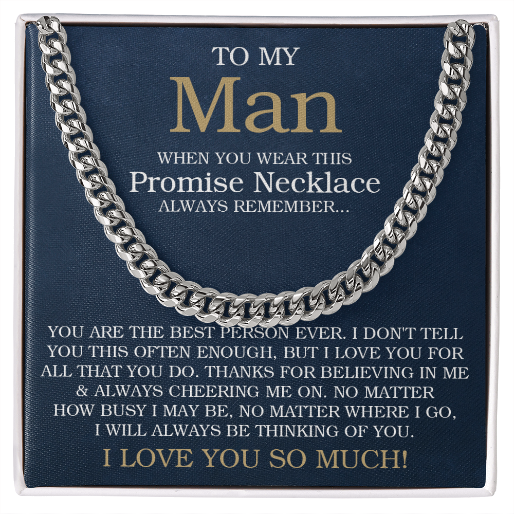 To My Man Cuban Chain Necklace, Promise Necklace For Him, Romantic Jewelry For Boyfriend/Husband