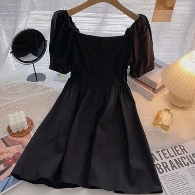 Yitimoky White Dress Woman Summer 2022 Square Collar Short Puff Sleeve Back Elastic Band Bow Lace Up Ladies Party Mini Sundress alx