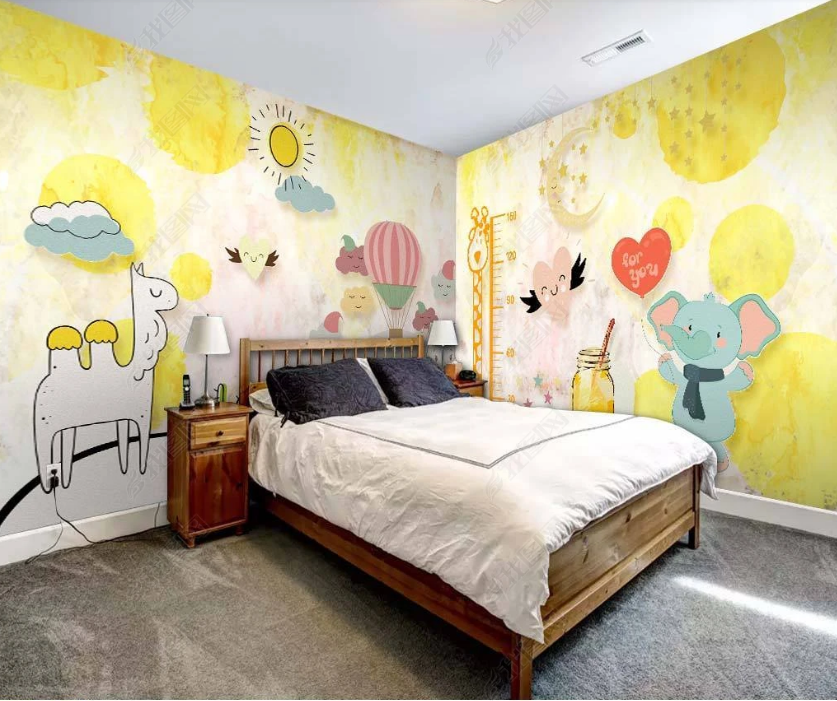 3D Cartoon Animals Hot Air Balloon Wall Mural Wallpaper Lqh 220