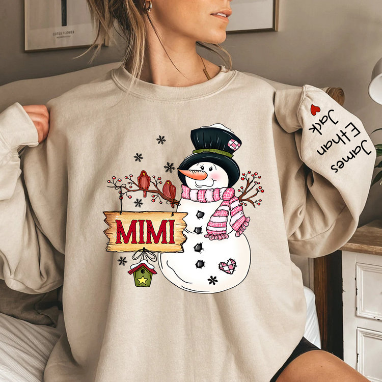 Mimi Snowman Sweatshirt, Christmas Mimi Snowman Sweatshirt, Custom Mimi Sweater, Custom Mimi And Grandkids Sweatshirt, Gifts For Nana Gigi