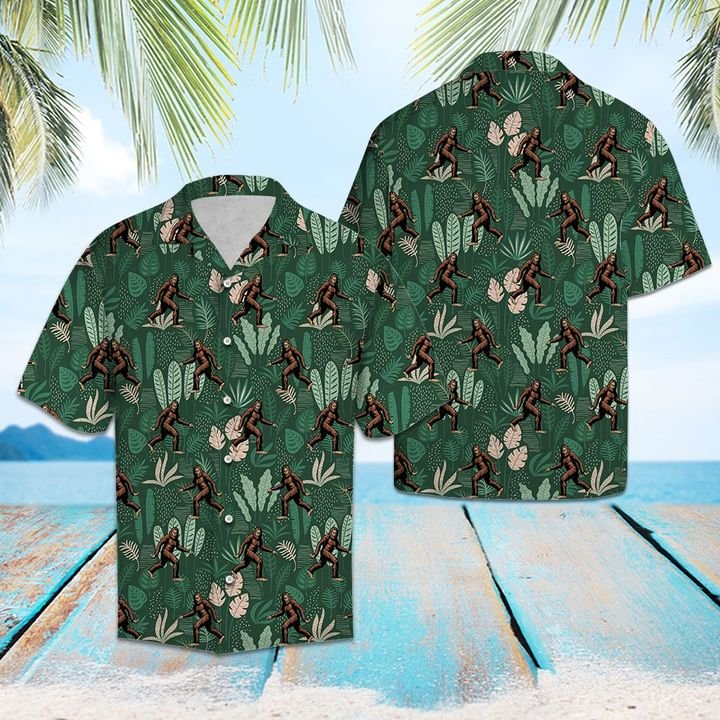 Bigfoot Tropical Palm Hawaii Shirt Summer Button Up For Couple Ha58155