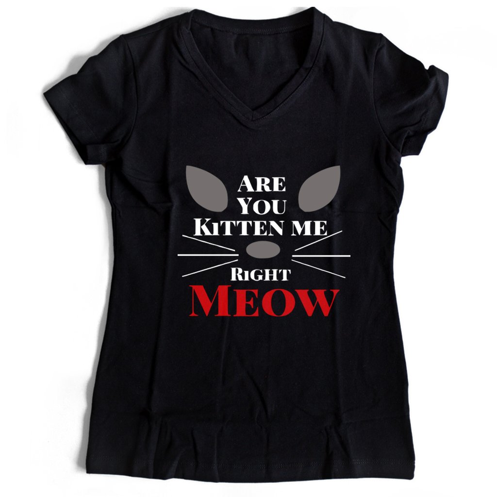 Are You Kitten Me Right Meow Nine Women’s V-Neck Tee T-Shirt