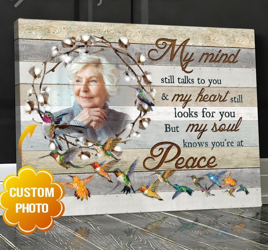 Personalized Photo Upload Yourself, Relatives Custom Canvas, Poster Wall Art Hummingbird Memorial Wall Hanging Sympathy Gift Idea My