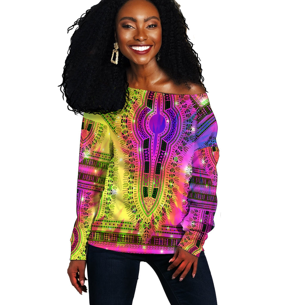(Custom Personalised) Africa Tie Dye Off Shoulder Sweater Special Dashiki Pattern Lt13