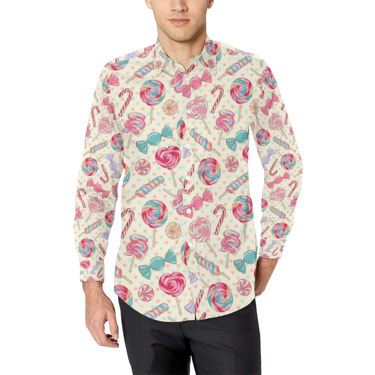 Candy Pattern Print Design Ca04 Long Sleeve Dress Shirt