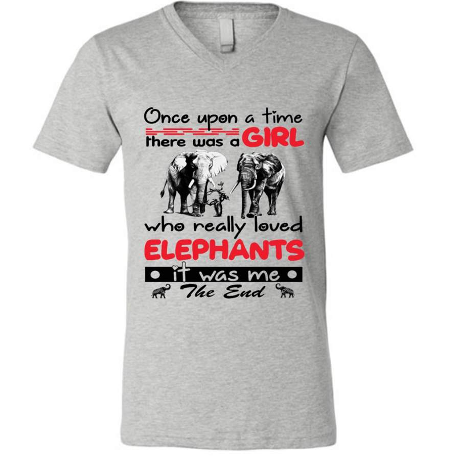 Once Upon A Time There Was A Girl Who Really Loved Elephants It Was Me W – Canvas Unisex V-Neck Shirt