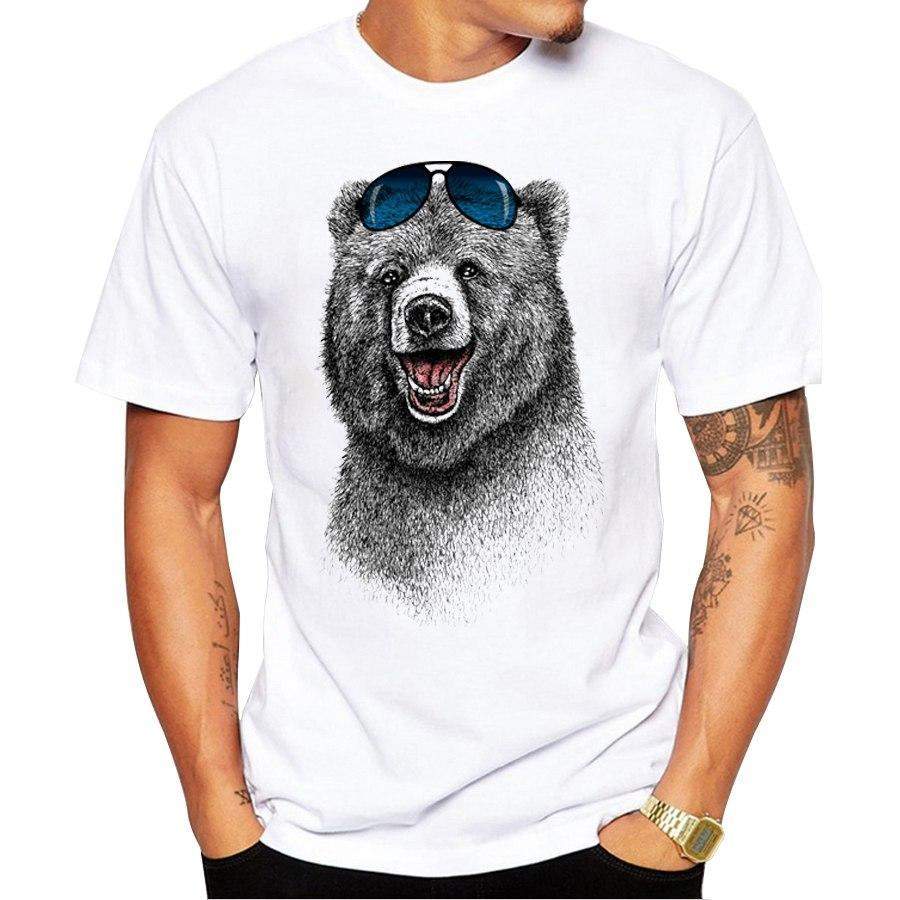 2018 Cheapest Fashion Laughing Bear Men T-shirt Short sleeve men The Happiest Bear Retro Printed T Shirts Casual Funny Tops