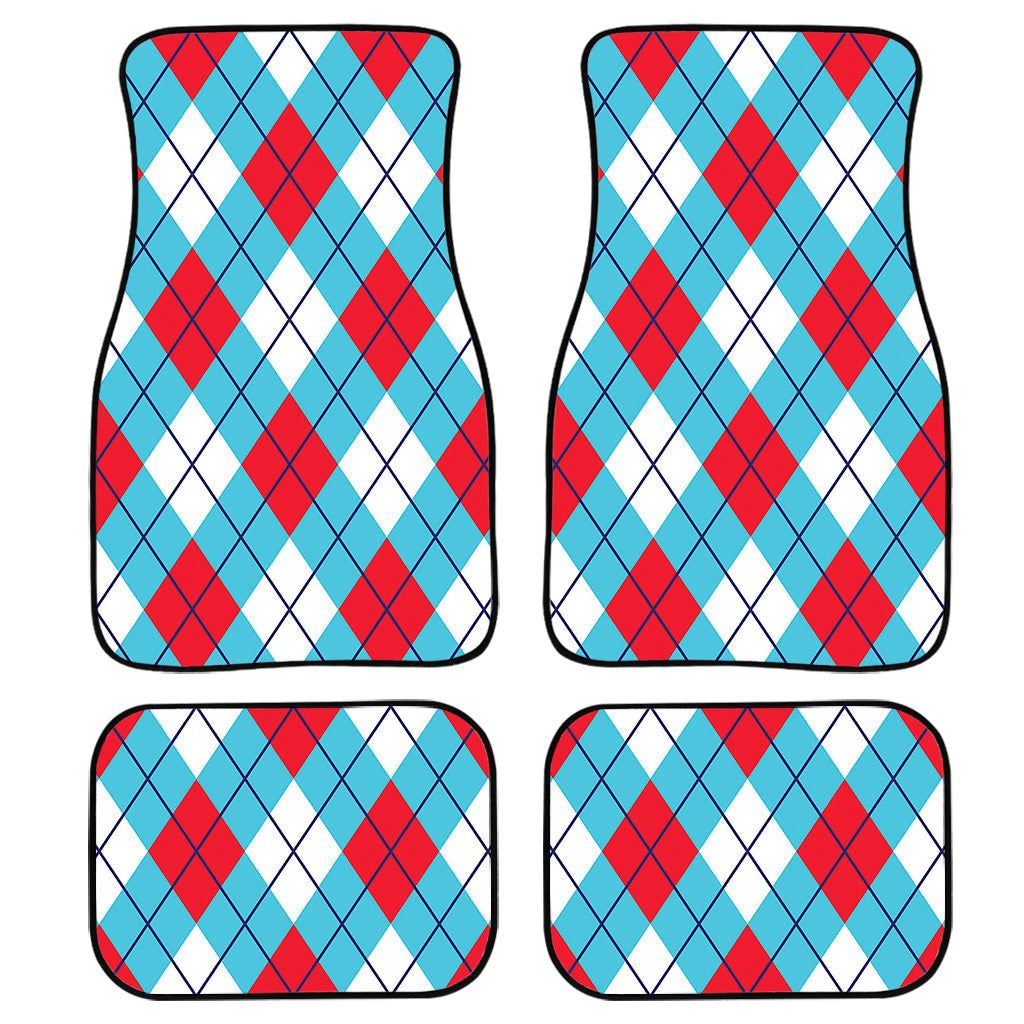 Red Blue And White Argyle Pattern Print Front And Back Car Floor Mats, Front Car Mat