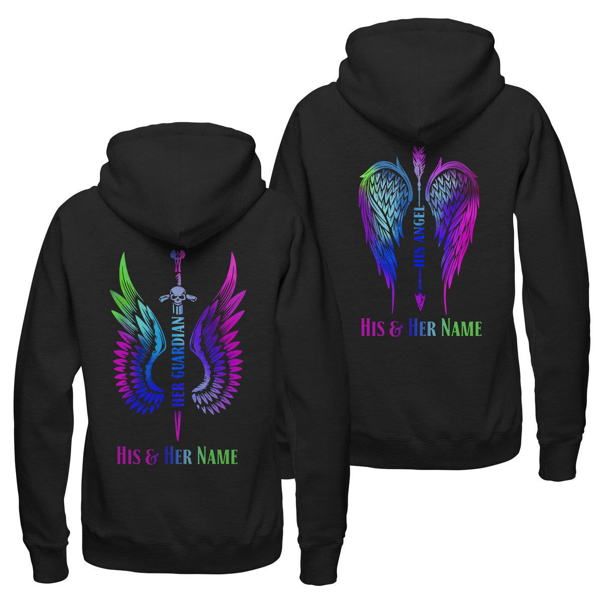 Personalized Her Guardian His Angel Hoodie, Custom Couple Hoodie, Matching Couple Hoodie, Husband Wife Hoodie, Unisex Hoodie