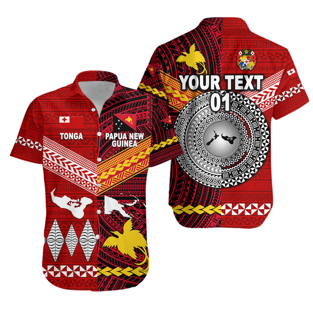 (Custom Personalised) Papua New Guinea And Tonga Hawaiian Shirt Polynesian Together – Bright Red, Custom Text And Number Lt8