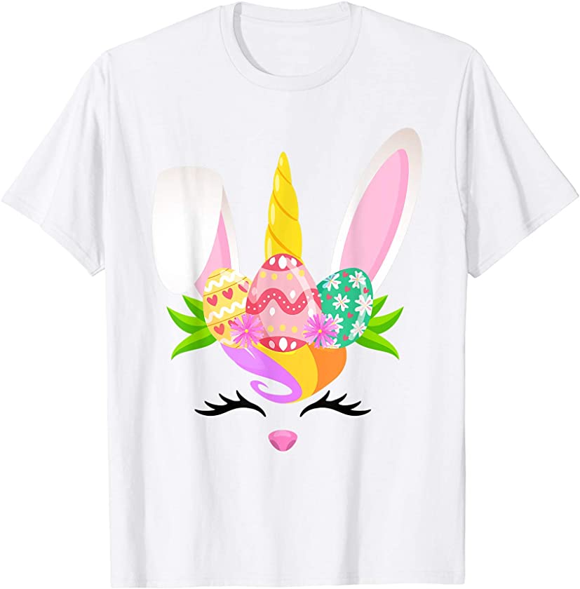 Cute Unicorn Face Easter Eggs Bunny Costume Kids Girls T-Shirt